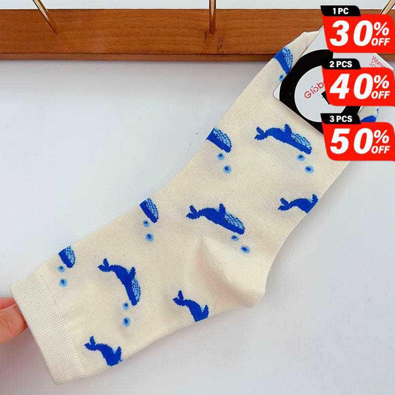 Whale Swim in the Ocean Series White Socks丨NueShiny