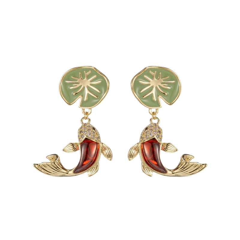 Red Koi Lotus Leaf Earrings | NueShiny