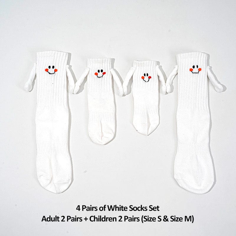 4 Pairs of Parent-Child White Socks (2 Adult + 1 Children 1-3, 3-5 Years Old)丨NueShiny