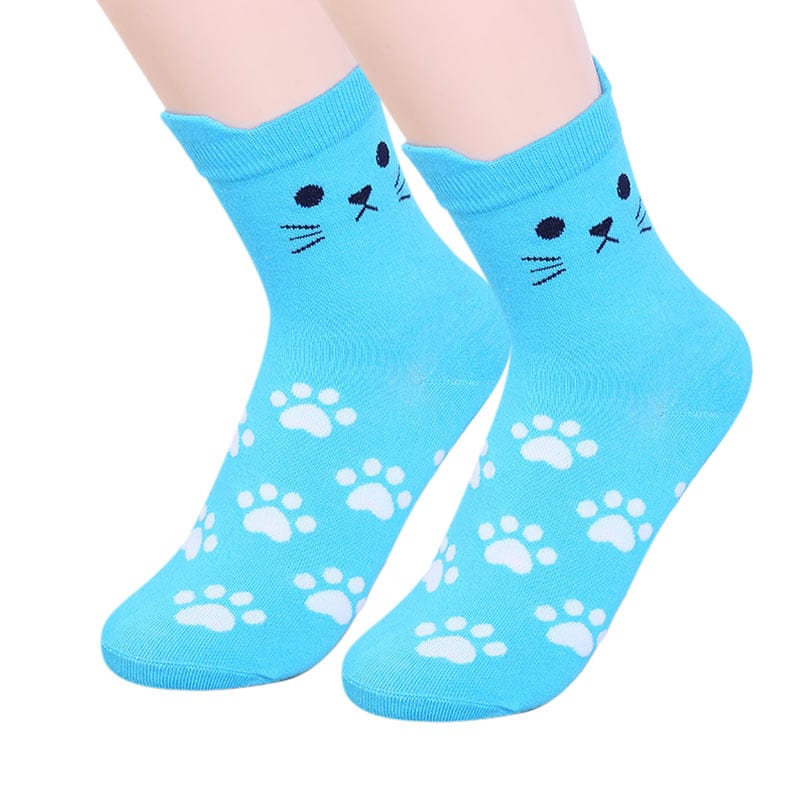 Paws and Playful Prints Cat-Inspired Blue Socks | NueShiny