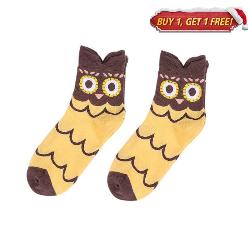 Owl Eyes on You Cute and Cozy Brown and Yellow Socks | NueShiny