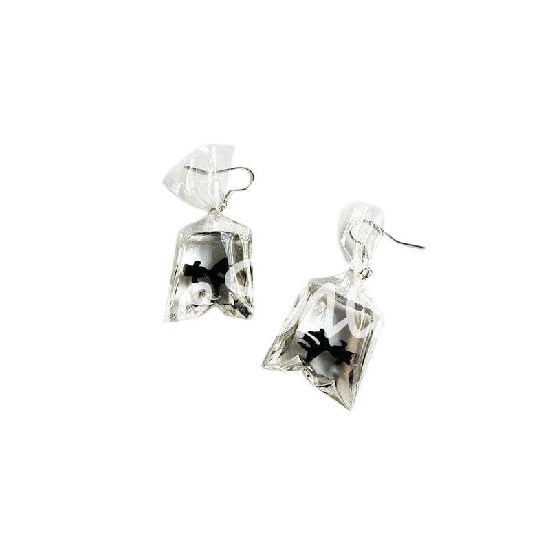 Novelty Japanese Transparent Water Bag Black Goldfish Earrings | NueShiny