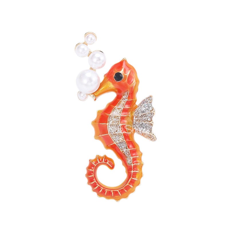 Adorable Ocean Orange Seahorse Brooch Pin丨NueShiny