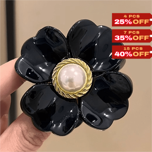 Trumpet Romantic Pearl Hair Claw Black Flower丨NueShiny