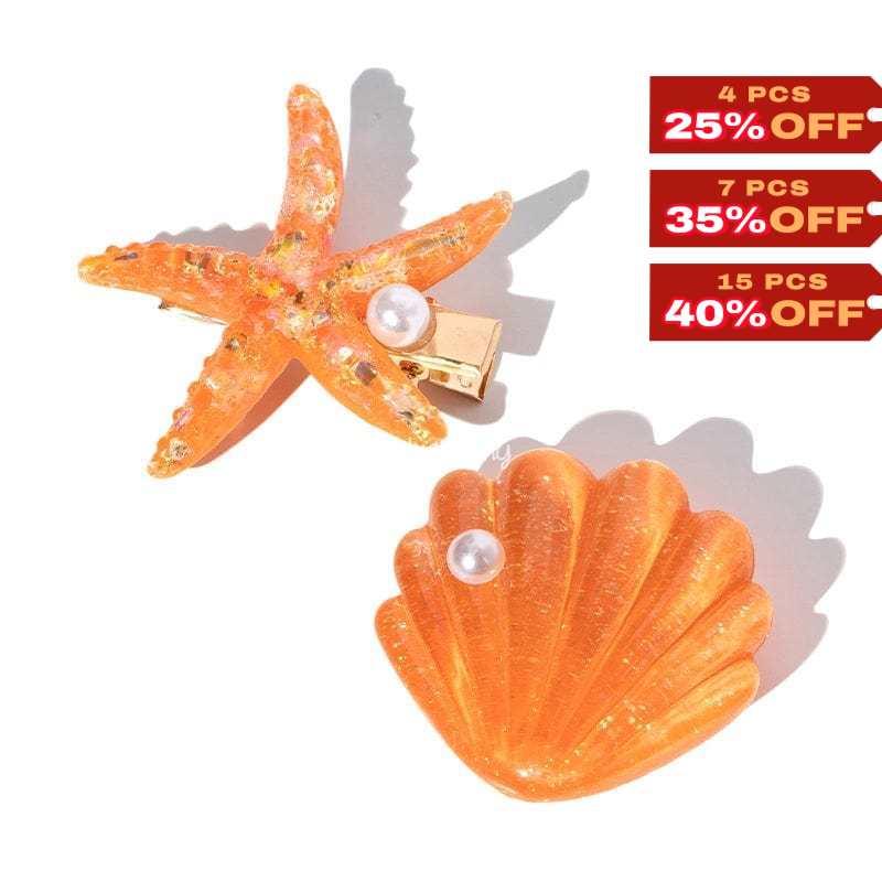 Orange Shell Pearl Starfish Hair Clip Set丨NueShiny