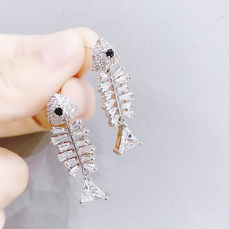 Sterling Silver Fishbone Earrings丨NueShiny