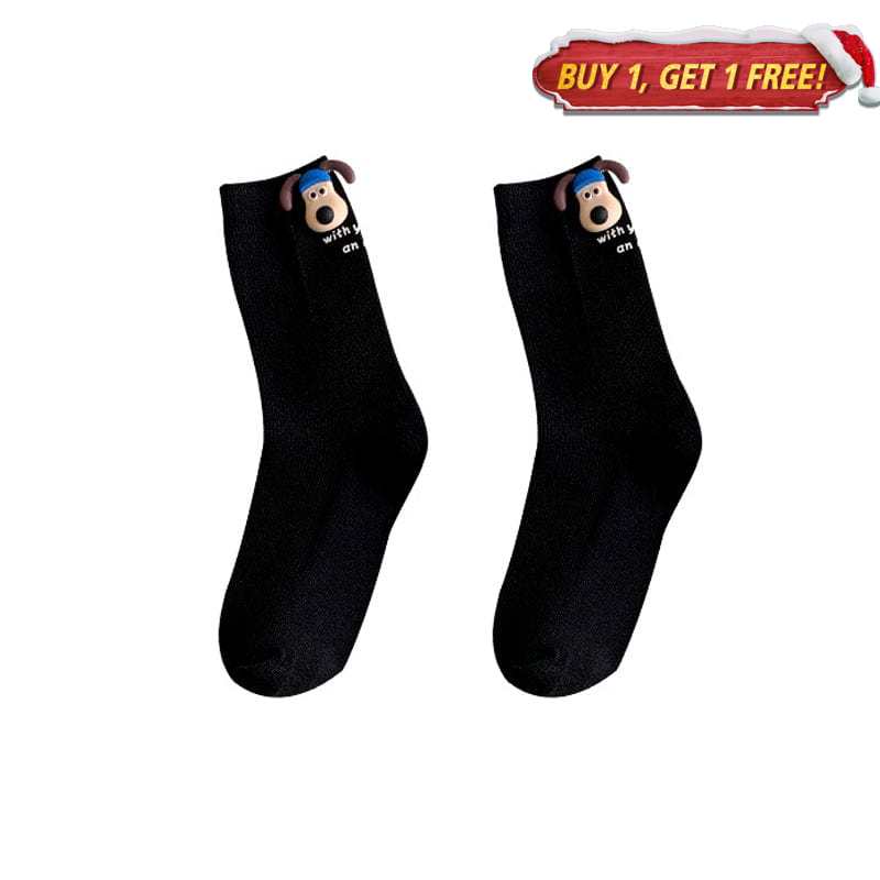 Black Cartoon Puppy Socks丨NueShiny