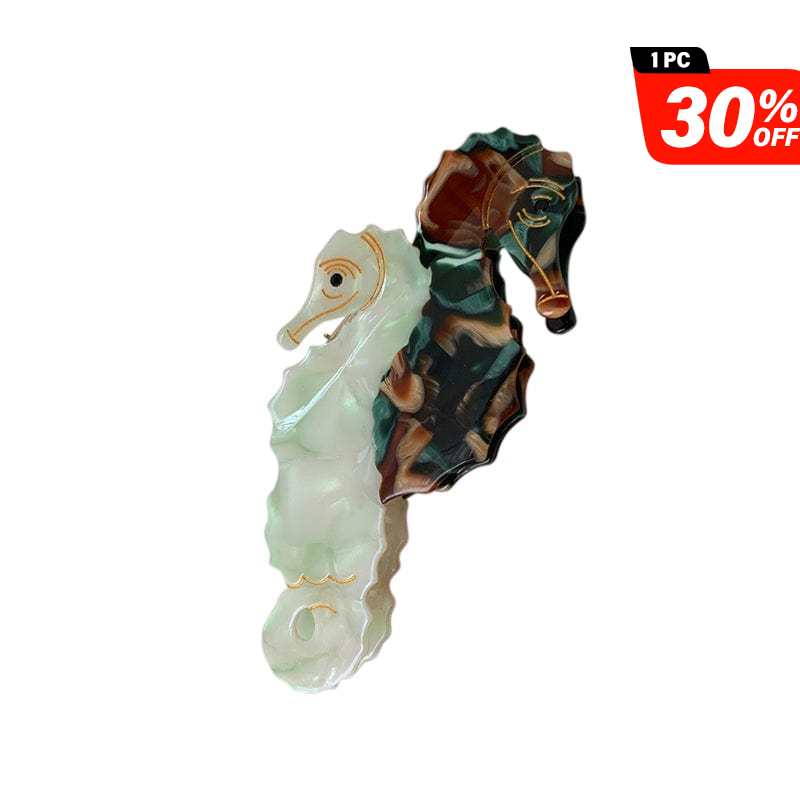 Large  Light green + blue double seahorse Hair Claw | NueShiny