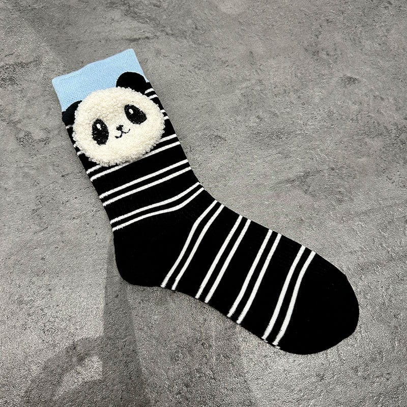 Black Cartoon Striped Panda Socks丨NueShiny