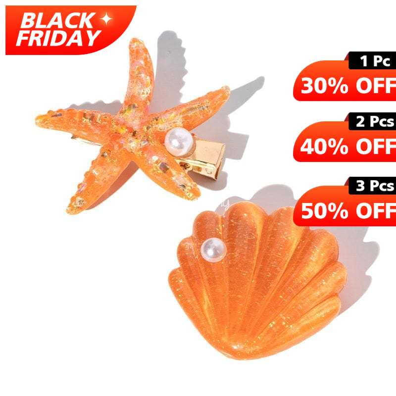 Orange Shell Pearl Starfish Hair Clip Set丨NueShiny