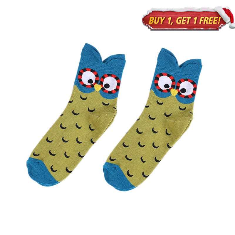 Owl Eyes on You Cute and Cozy Blue and Green Socks | NueShiny