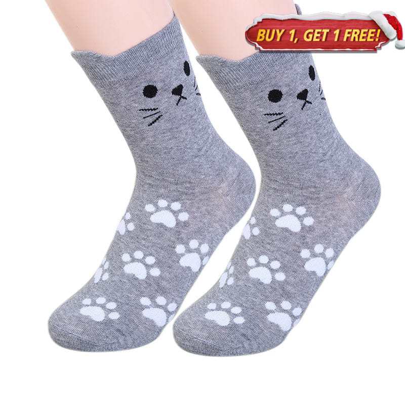 Paws and Playful Prints Cat-Inspired Grey Socks | NueShiny