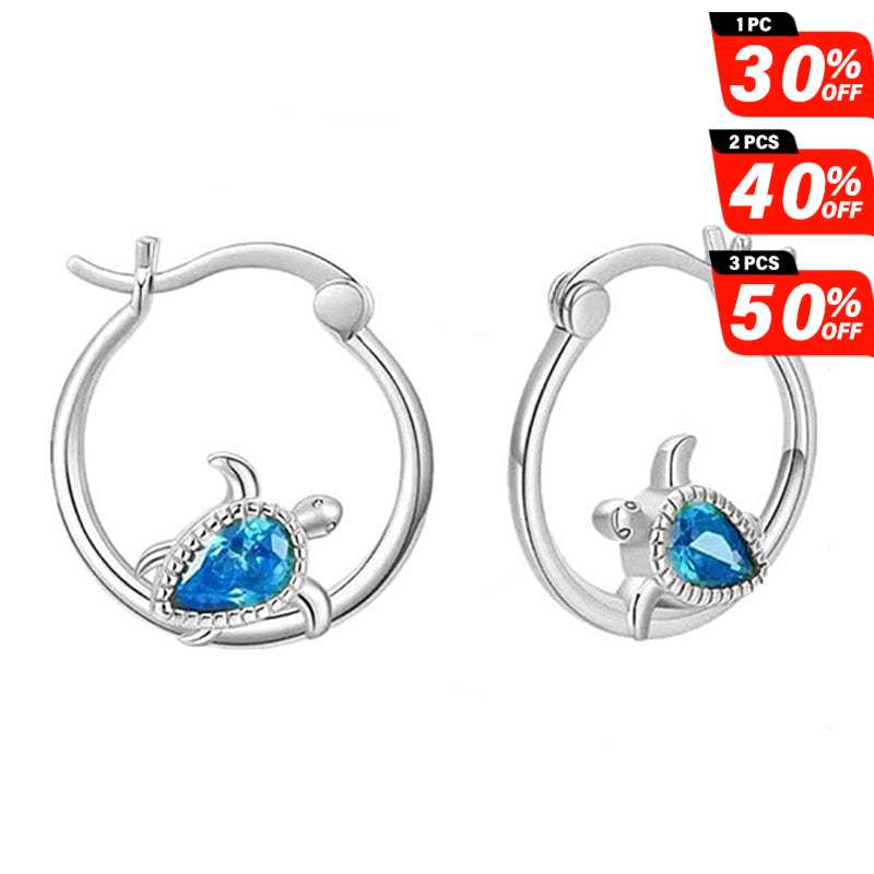 Slivery Cirle Blue Turtle Earrings | NueShiny