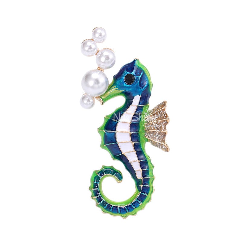 Adorable Ocean Green Seahorse Brooch Pin丨NueShiny