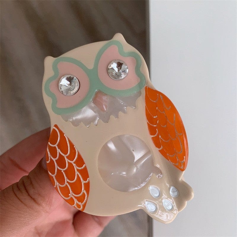 Medium  Cartoon style-beige orange owl Hair Claw | NueShiny