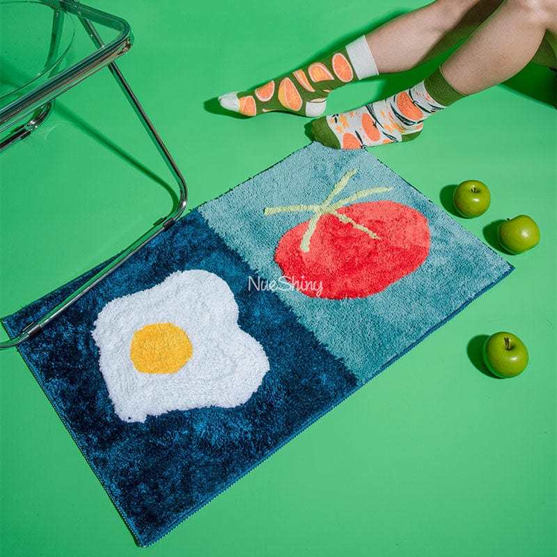 Fried Egg Tomato Tufted Rug Green Decor丨NueShiny