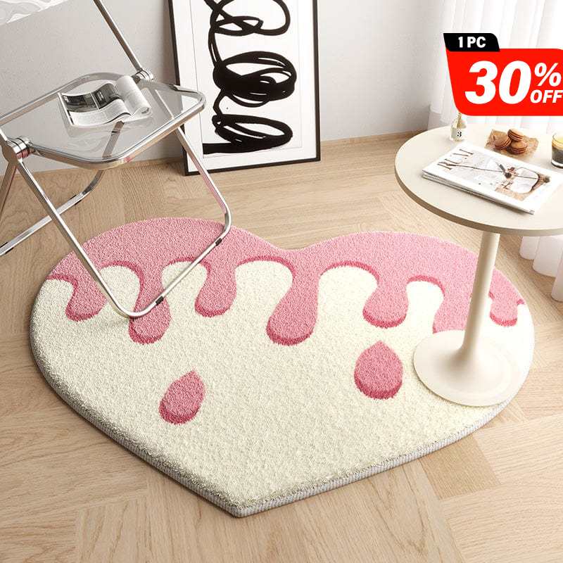 Pink White Heart Shaped Cotton Bath Rug Washable Bathroom丨NueShiny