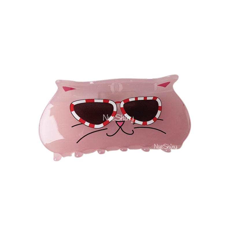 Pink Cartoon Kitty with Glasses Cat Hair Claw丨NueShiny