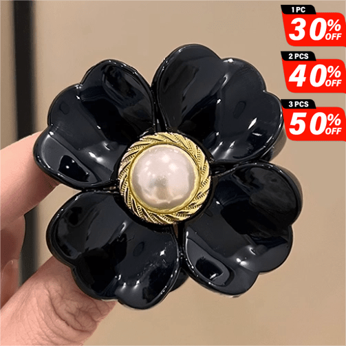 Trumpet Romantic Pearl Hair Claw Black Flower丨NueShiny