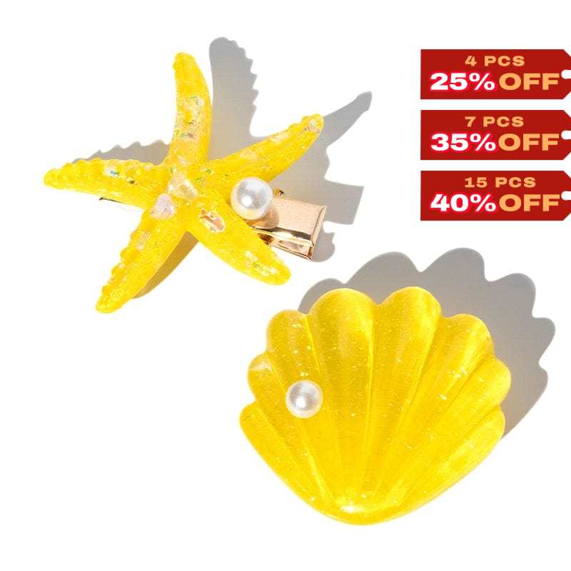 Yellow Shell Pearl Starfish Hair Clip Set丨NueShiny