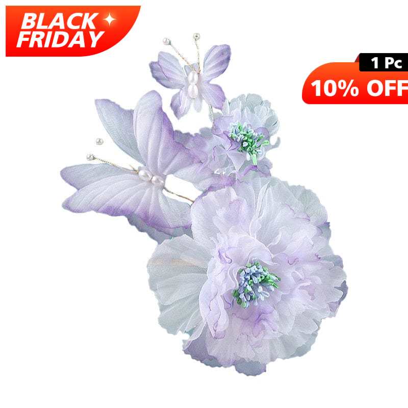 Jumbo Purple Peony Flower With Butterfly Hair Claw | Nueshiny