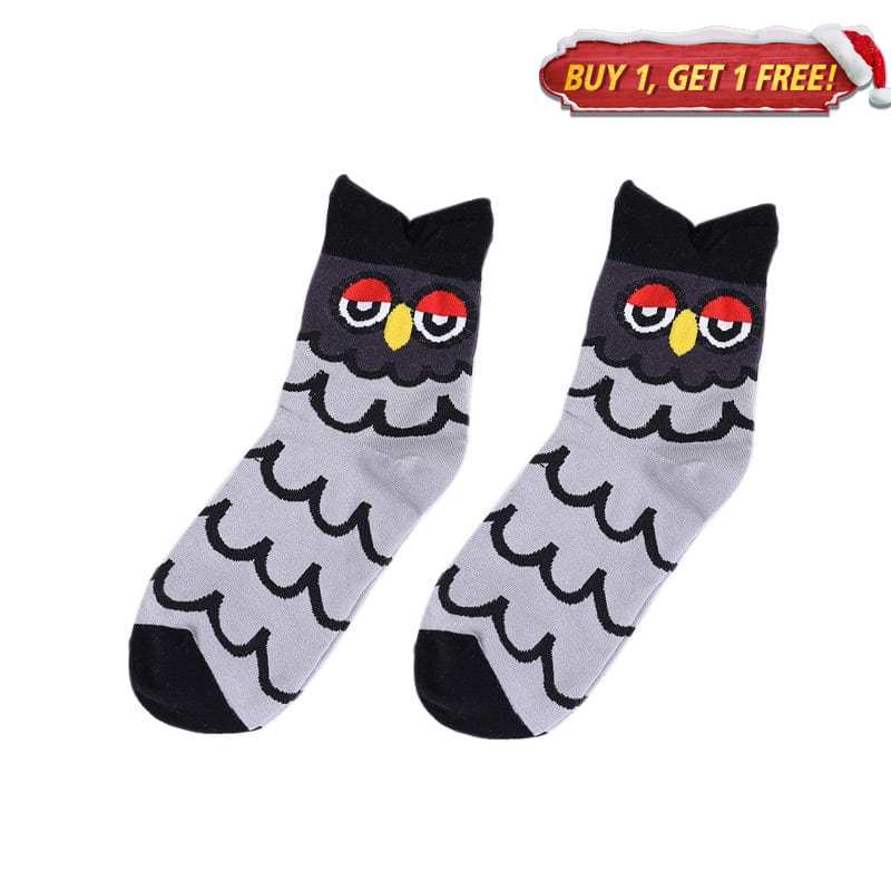 Owl Eyes on You Cute and Cozy Black and Grey Socks | NueShiny