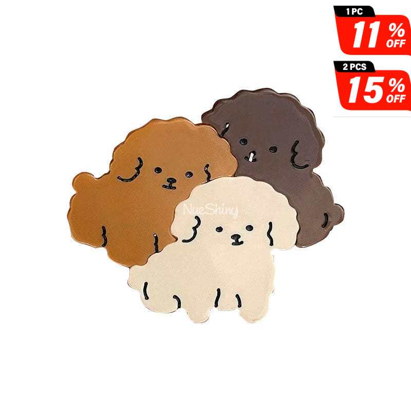 Dark Light Brown White 3 Puppies Furry Dog Hair Claw Clip丨NueShiny