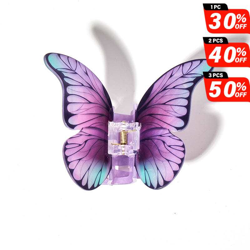 Large Floral Flutter Charm Purple Butterfly Hair Claw丨NueShiny