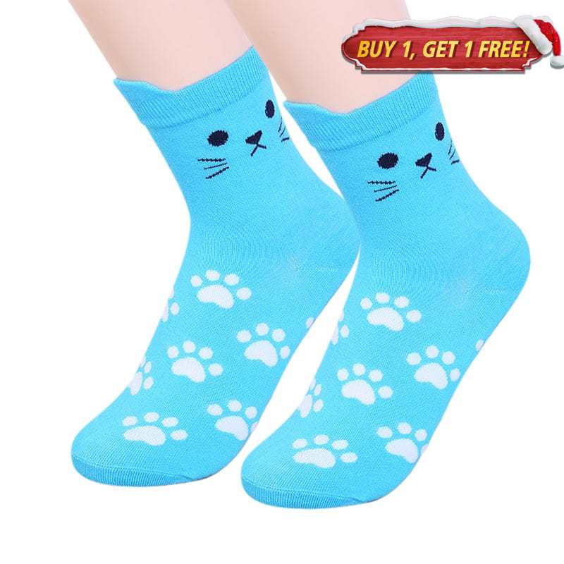 Paws and Playful Prints Cat-Inspired Blue Socks | NueShiny