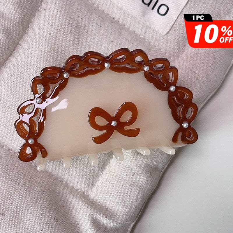 Medium  Semicircular brown lace bow Hair Claw | NueShiny