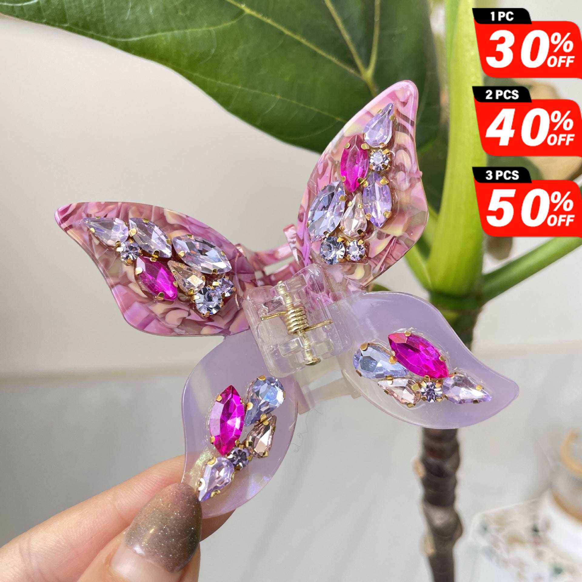 Pink diamond butterfly Hair Claw丨NueShiny