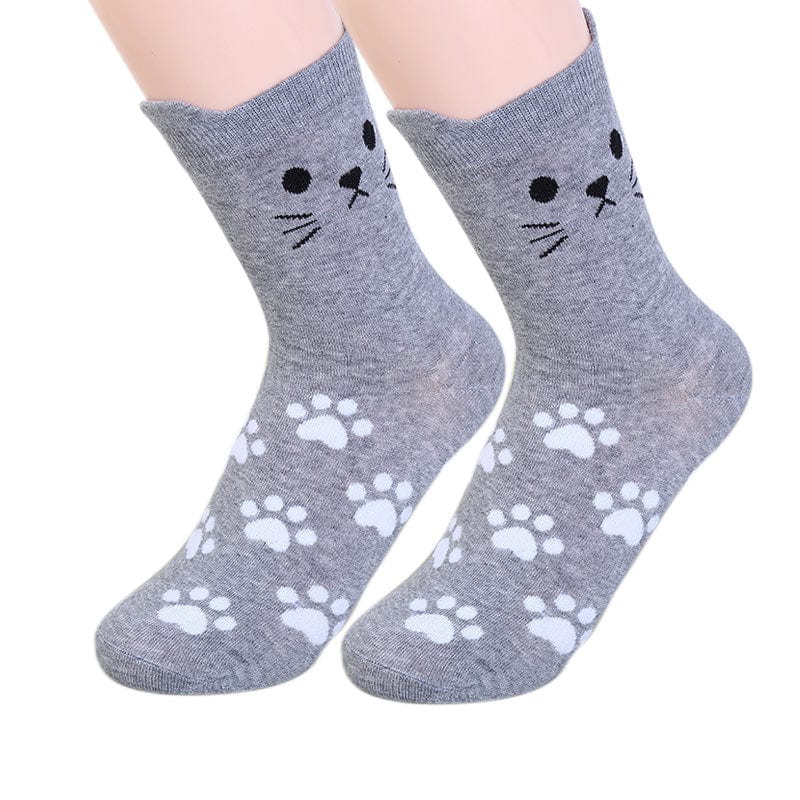 Paws and Playful Prints Cat-Inspired Grey Socks | NueShiny