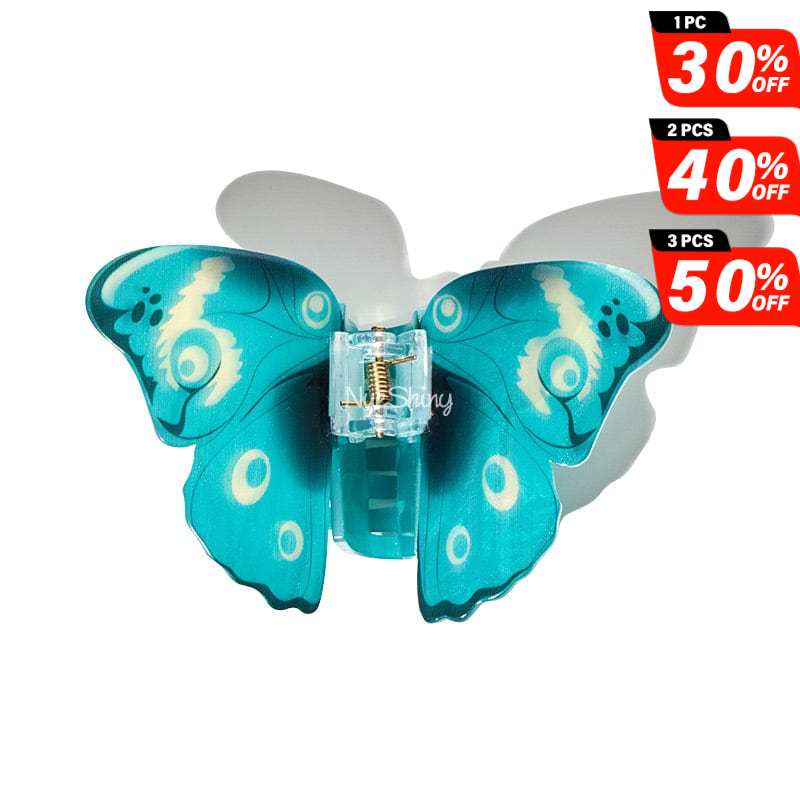 Large Floral Flutter Charm Blue Butterfly Hair Claw丨NueShiny