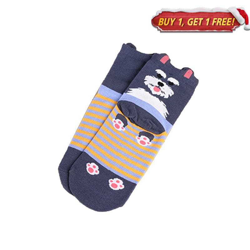 Cute Schnauzer Dog Print Brown Cotton Socks丨NueShiny