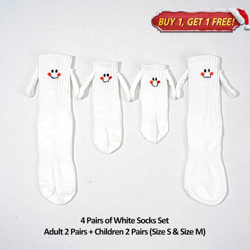 4 Pairs of Parent-Child White Socks (2 Adult + 1 Children 1-3, 3-5 Years Old)丨NueShiny