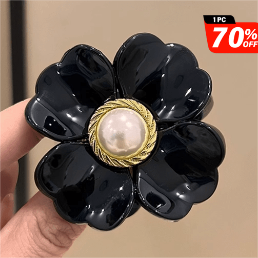 Trumpet Romantic Pearl Hair Claw Black Flower丨NueShiny