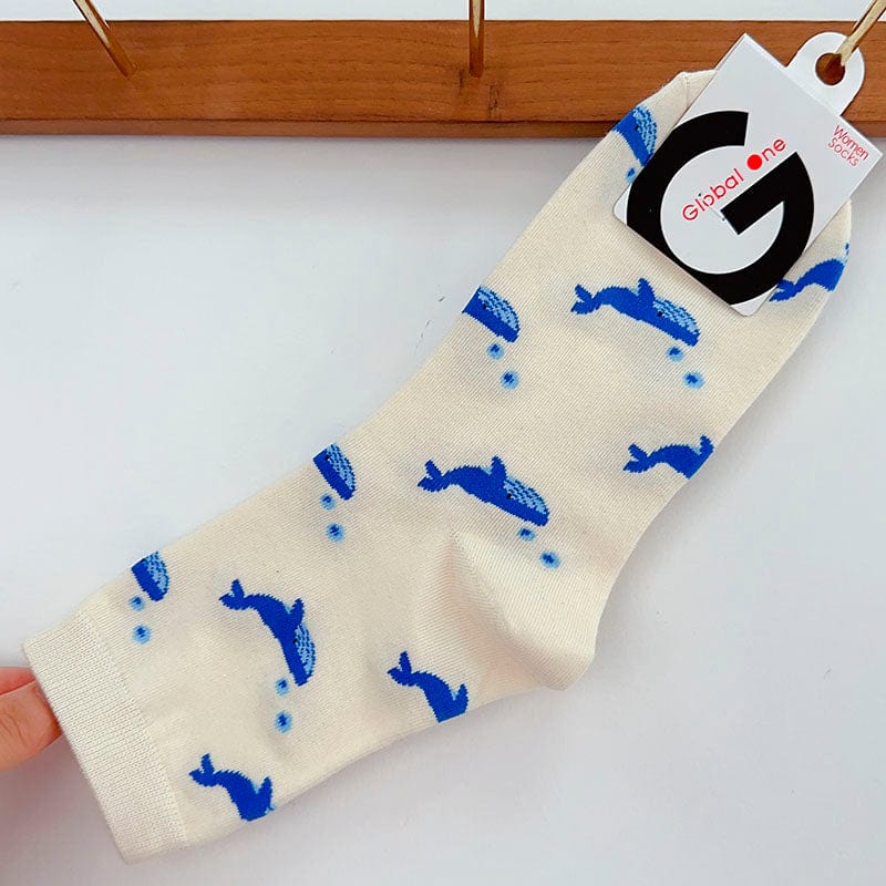 Whale Swim in the Ocean Series White Socks丨NueShiny