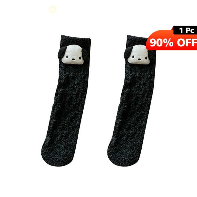 Black Fleece Cute Dog Socks丨NueShiny