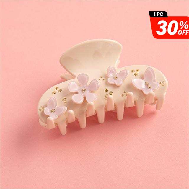 Drill Acetate Flower Cute Hair Claw In Cream-Colored丨NueShiny