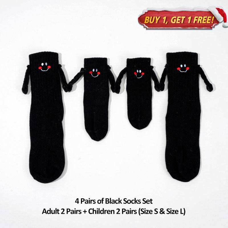 4 Pairs of Parent-Child Black Socks (2 Adult + 1 Children 1-3, 6-9 Years Old)丨NueShiny