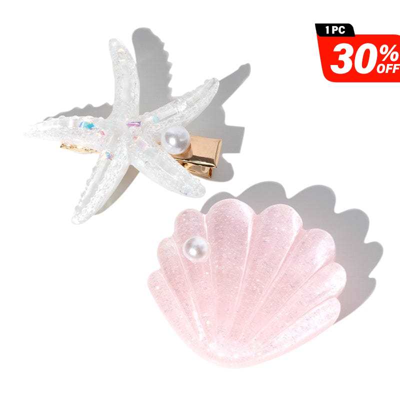 Mini Pink Shell Pearl Starfish Hair Clip Set丨NueShiny