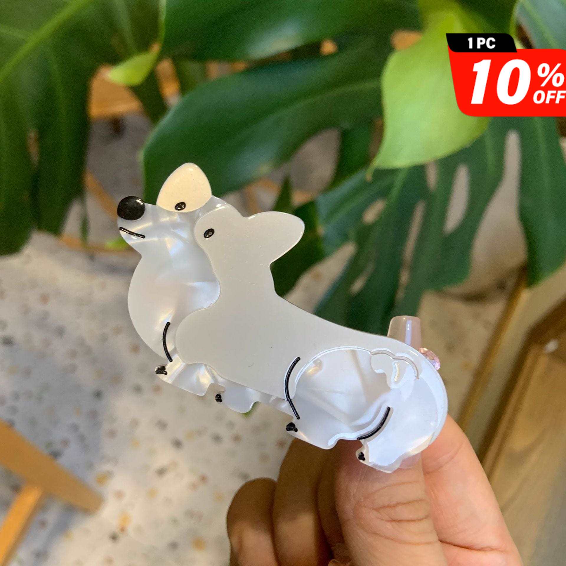 Small   White-Corgi Side Clip Hair Claw | NueShiny