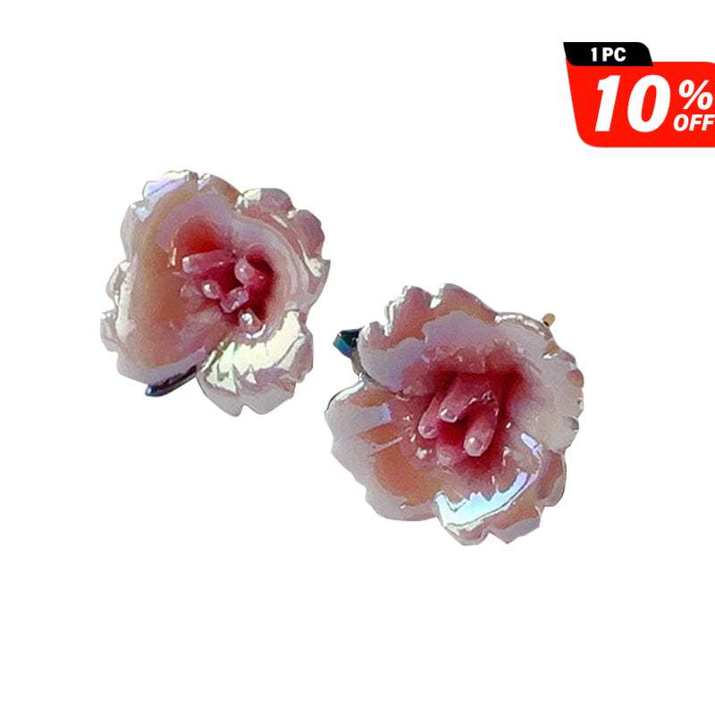 Small Ceramic Flower Earrings Dark Pink | Nueshiny