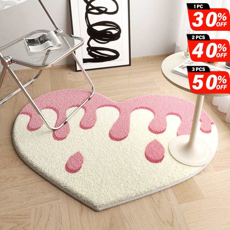 Pink White Heart Shaped Cotton Bath Rug Washable Bathroom丨NueShiny