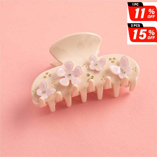 Drill Acetate Flower Cute Hair Claw In Cream-Colored丨NueShiny