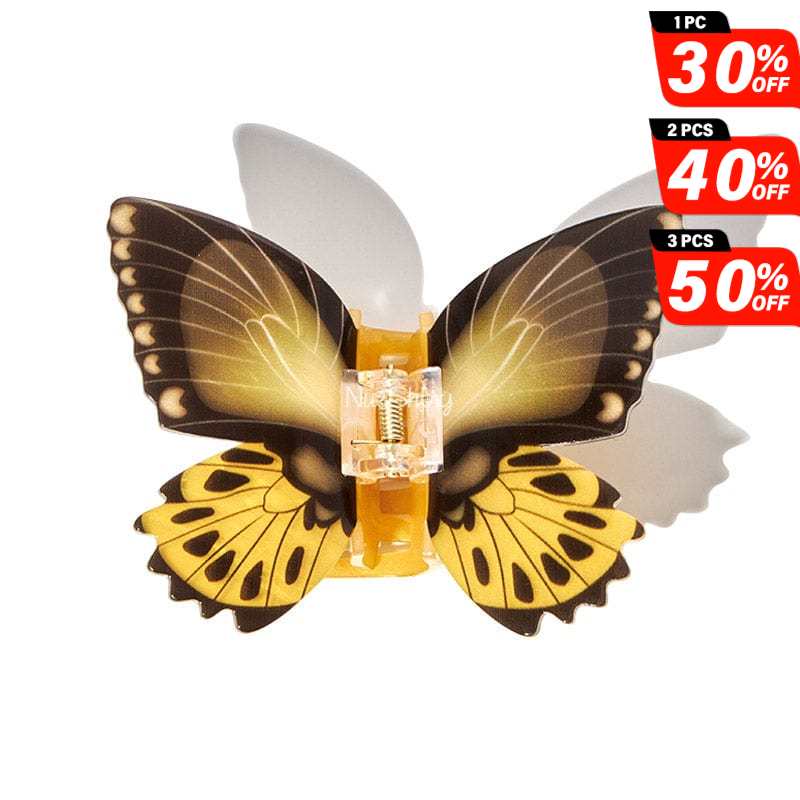 Large Floral Flutter Charm Golden Butterfly Hair Claw丨NueShiny