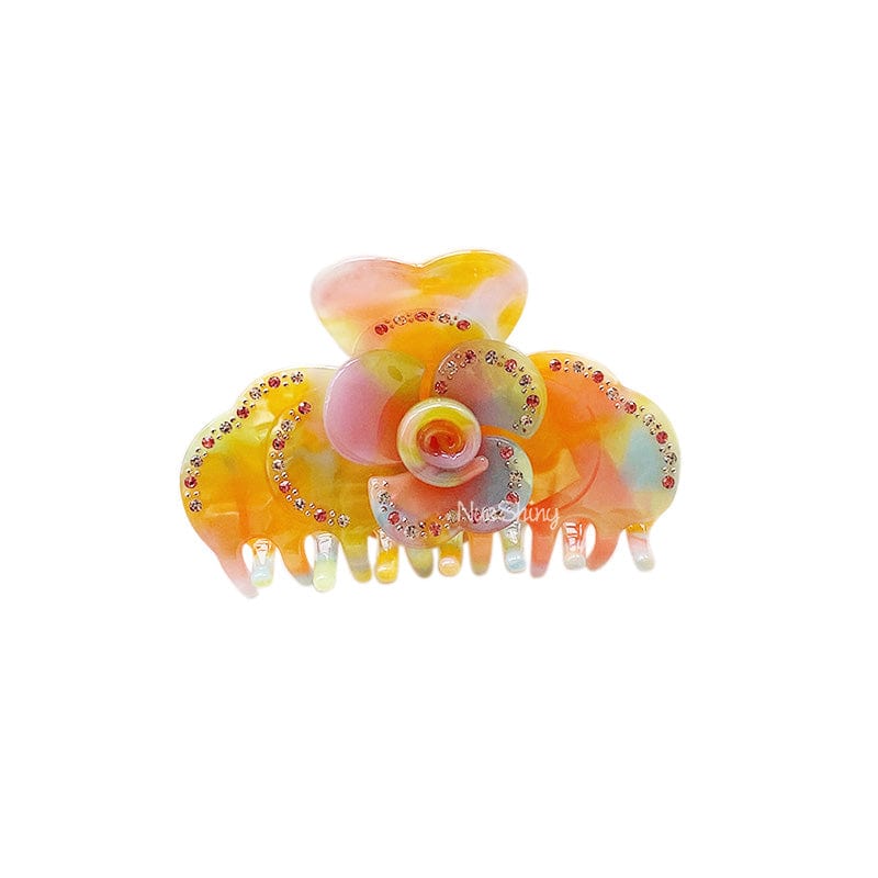 Orange Pink Blossom Flower Diamond Hair Claw丨NueShiny