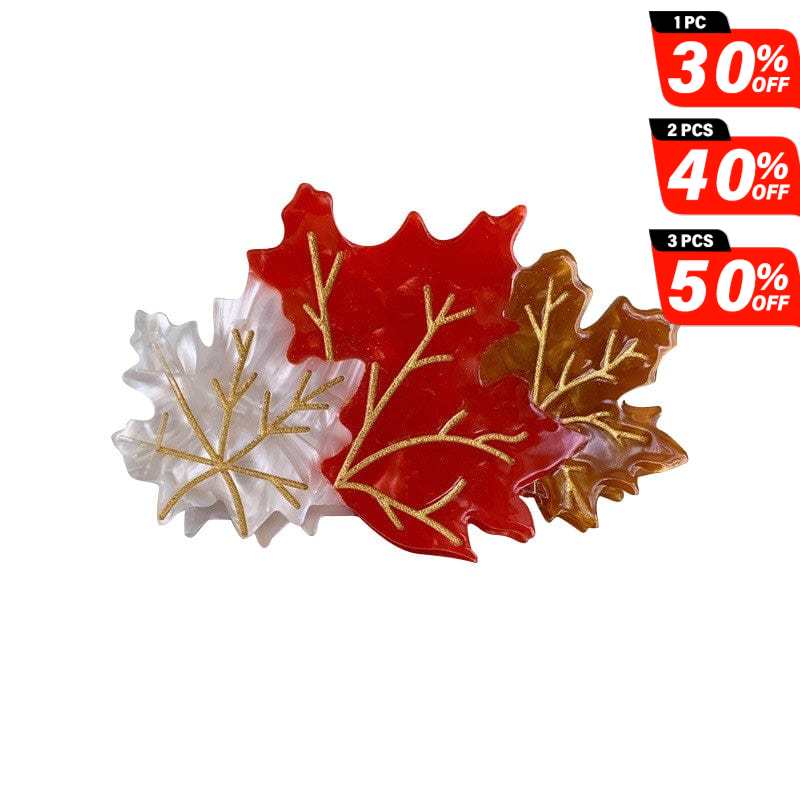 Medium Red, White And Brown Maple Leaves Hair Claw | NueShiny