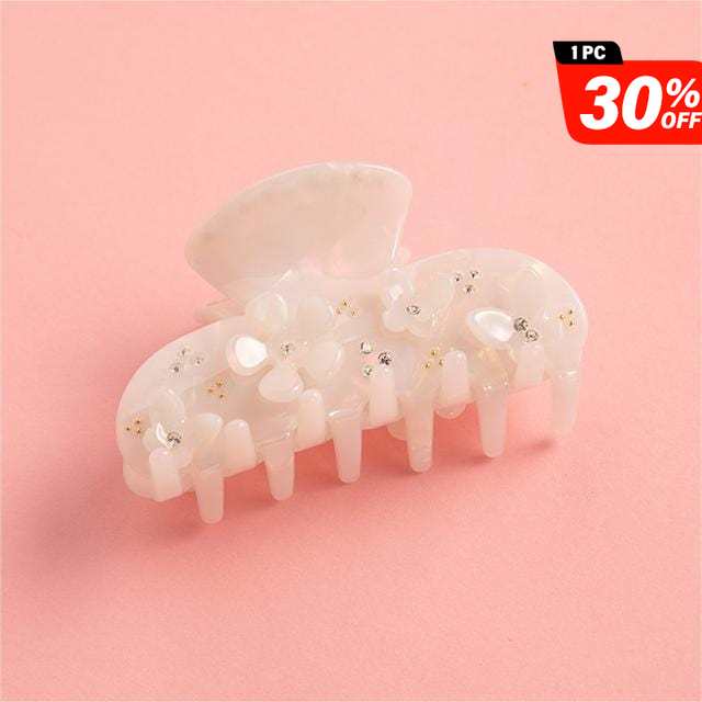 Drill Acetate Flower Cute Hair Claw In White丨NueShiny