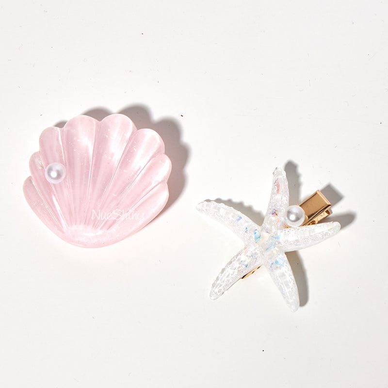 Mini Pink Shell Pearl Starfish Hair Clip Set丨NueShiny